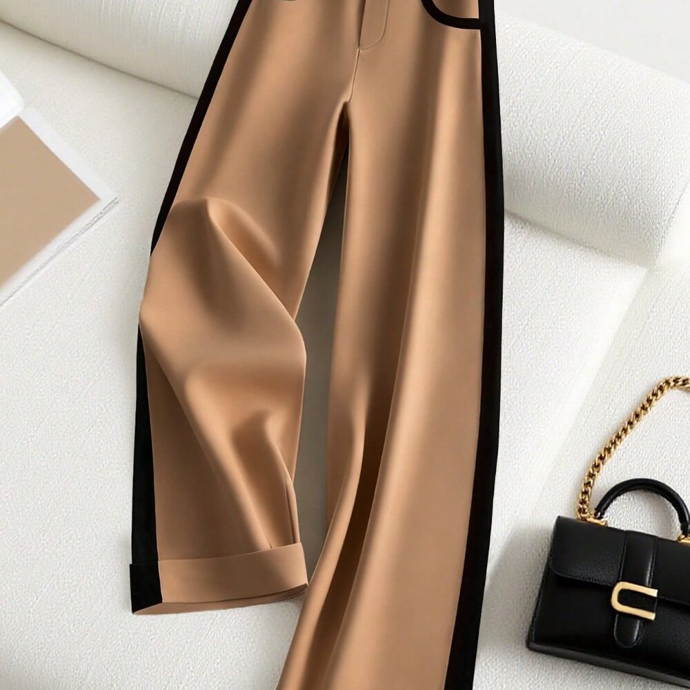 Khaki Casual Women's Loose Elegant Wide Leg Pants